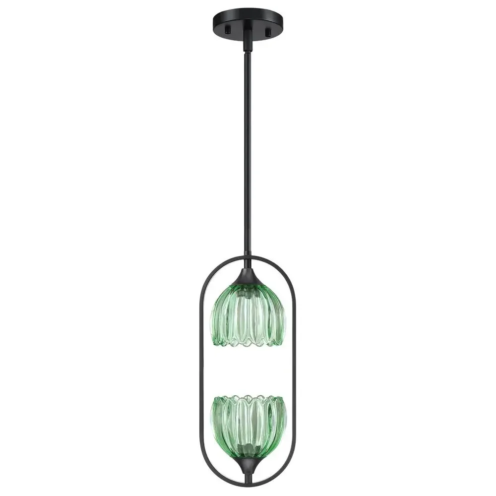 2 Light Tulip Green Glass Hanging Indoor Kitchen Island Pendant Ceiling Light